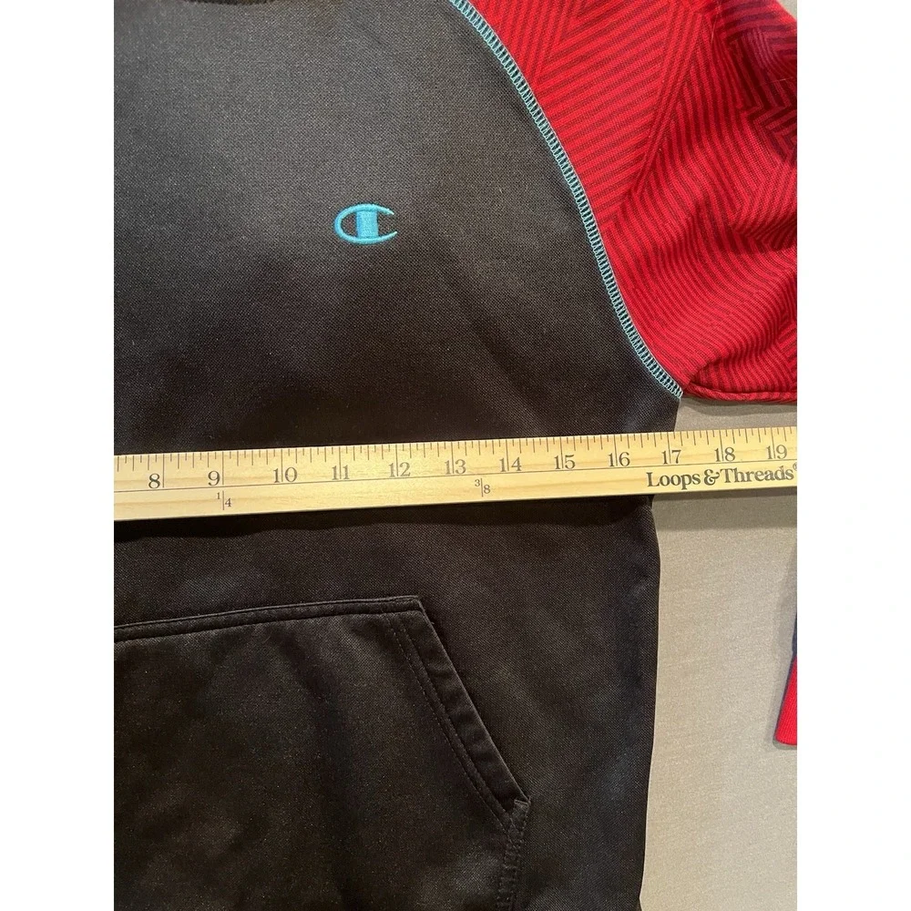 Champion Hooded Sweatshirt Boys Large Black Red Colorblock Pullover‎ Hoodie